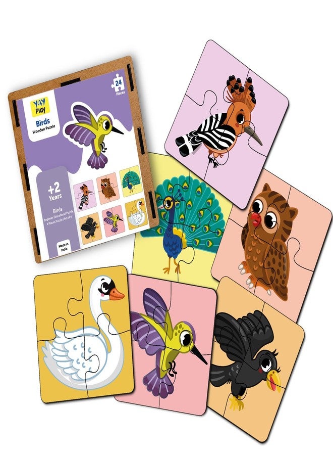 YaYplay Yay Play 4 Piece Wooden Puzzle for Kids - Set of 6 Jungle Birds Jigsaw Puzzle - Puzzles for Kids for Age 2 & Above - Safe & Durable Pre-School Toys for Kids - Educational Puzzle Game with Wooden Box - Image 2